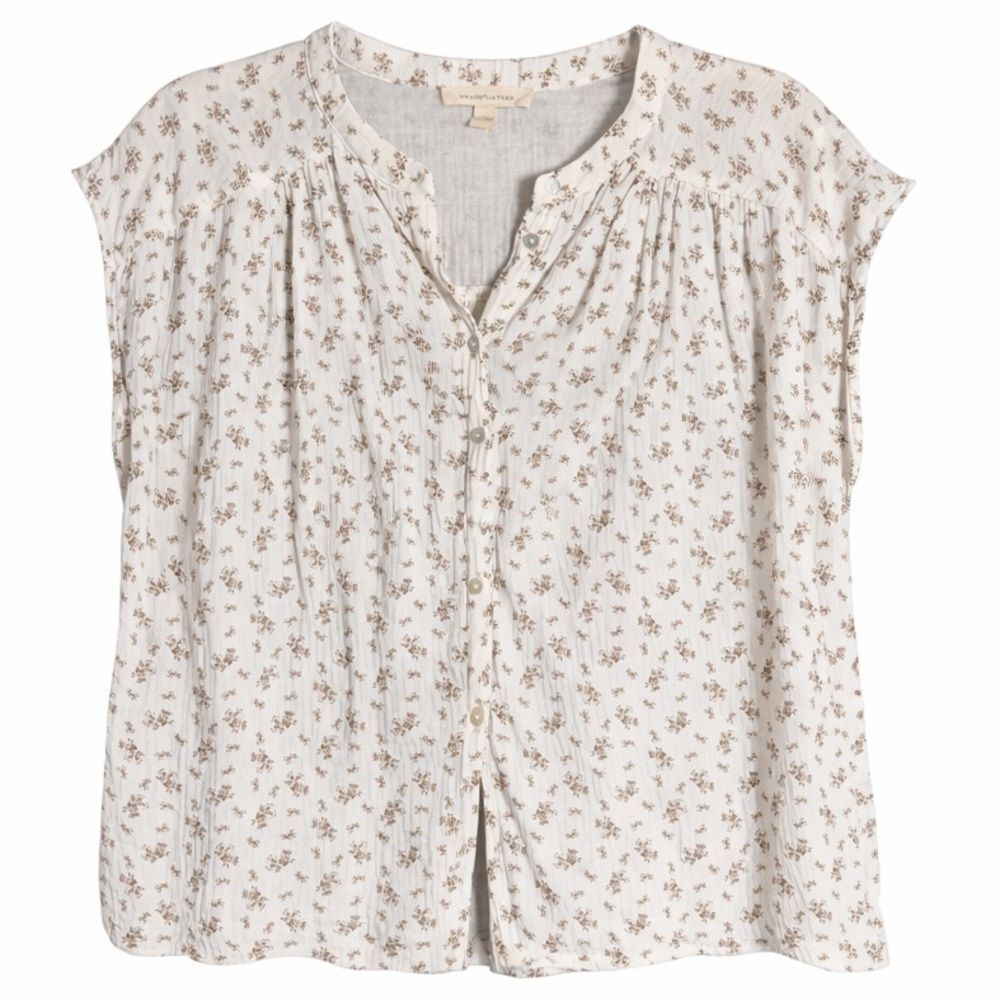 Grade & Gather Floral Cotton Gauze Capped Sleeve Blouse Women Size M Style#41368 - Picture 2 of 8